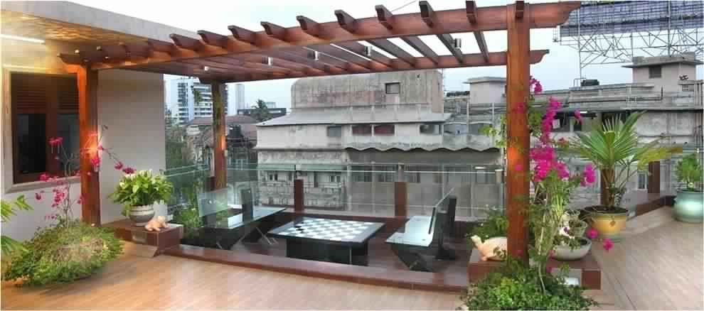 modern roof garden design, terraced backyard ideas